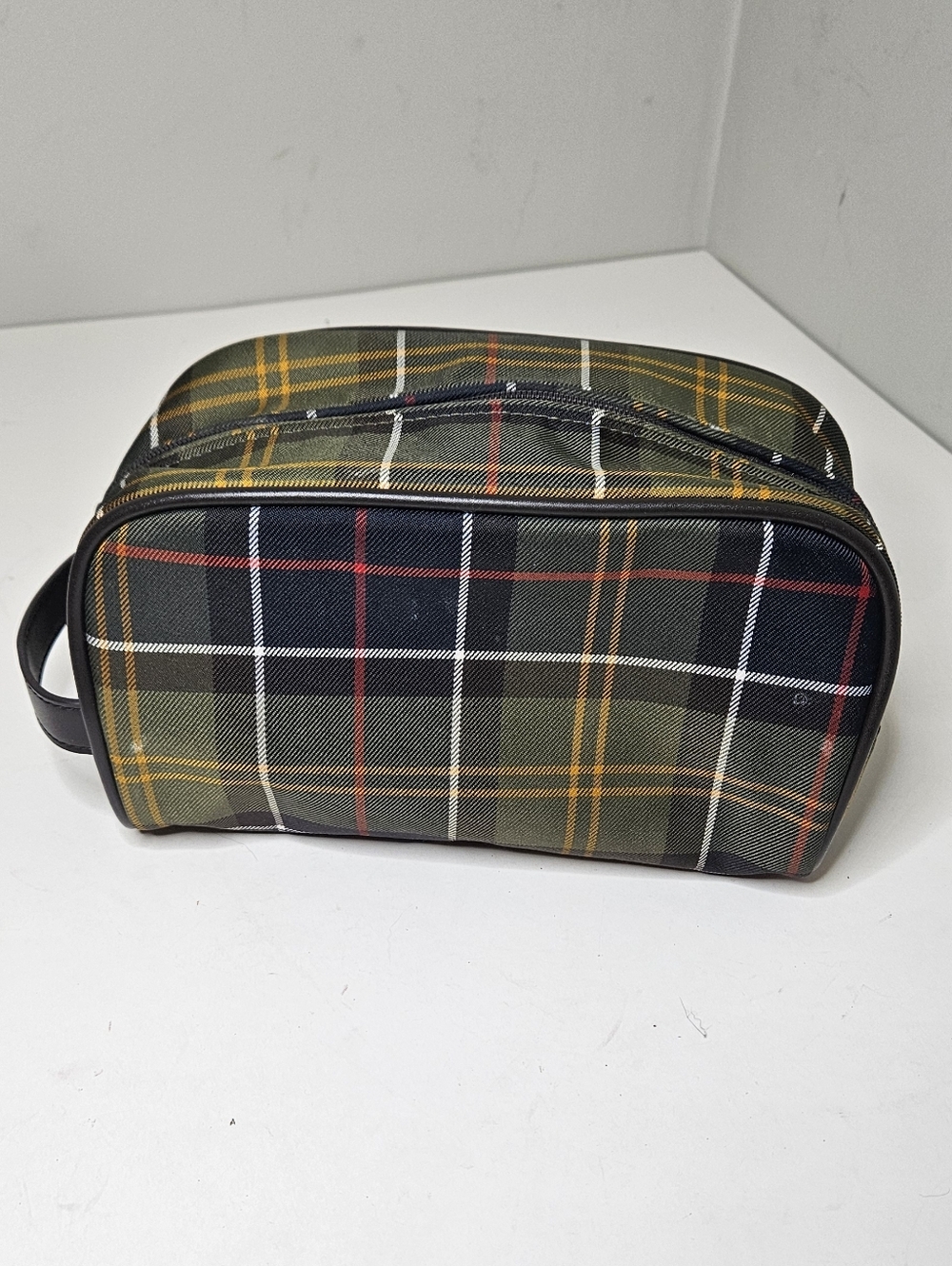 Barbour Tartan Toiletry Bag Dopp Kit Men's Case Green Plaid Canvas Zipper - Picture 8 of 11